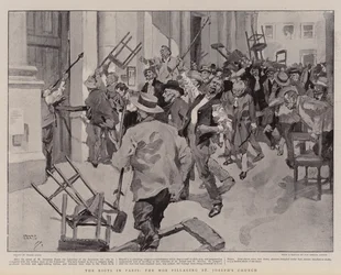 Die Unruhen in Paris, der Mob plündert die St.-Josephs-Kirche